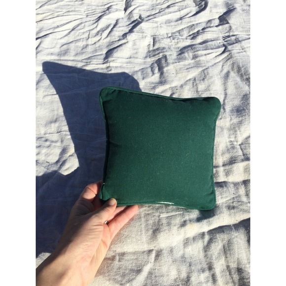 Vtg bunny square tapestry pillow 8” winter Easter rabbit farmhouse green white - Picture 3 of 7